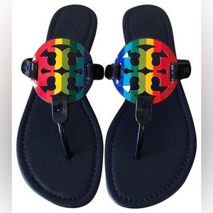 Tory Burch Navy Miller Rainbow Leather Sandals